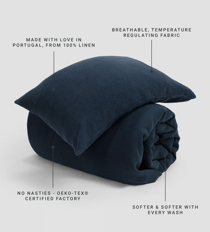 Navy Blue 100% Linen Duvet Cover