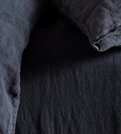 Navy Blue 100% Linen Fitted Sheet