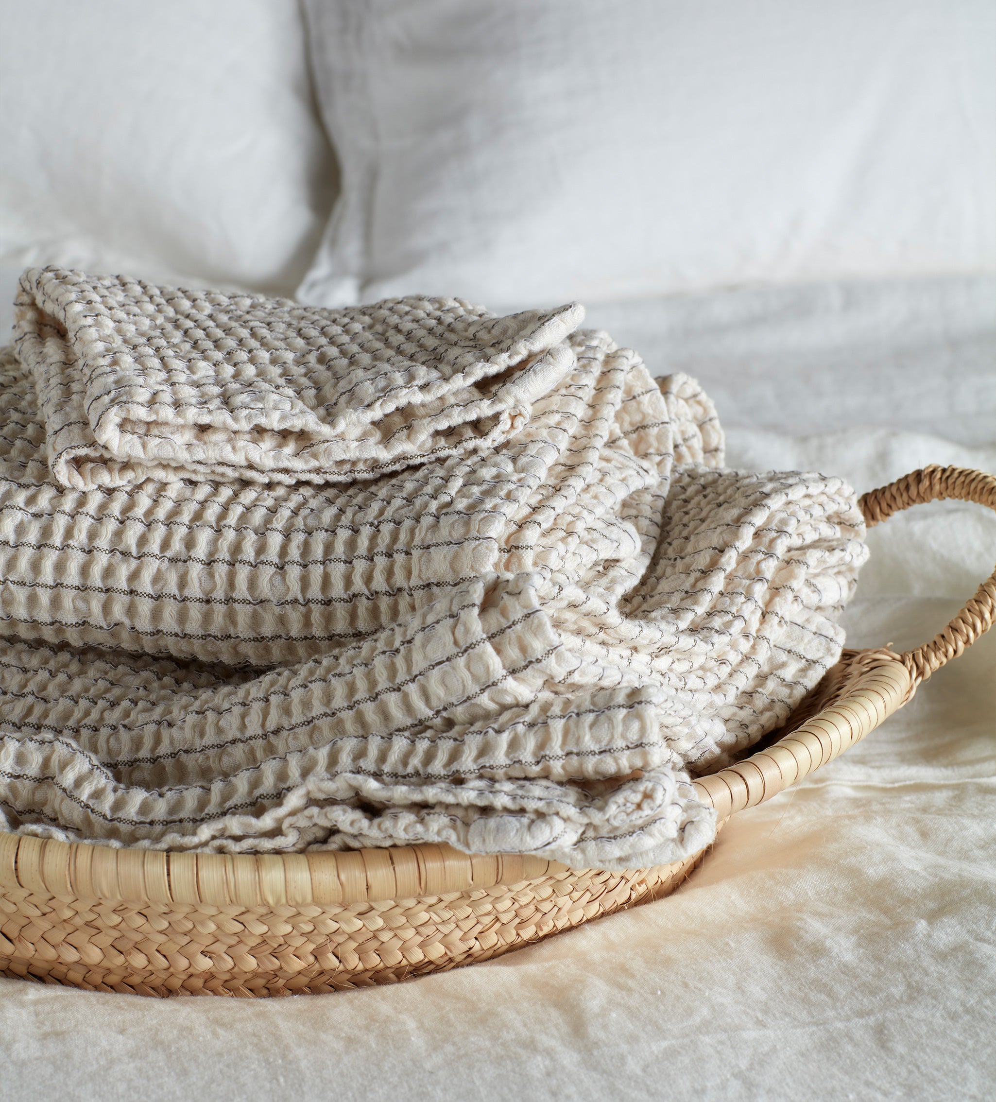Olive Stripe Waffle 100% Cotton Towels