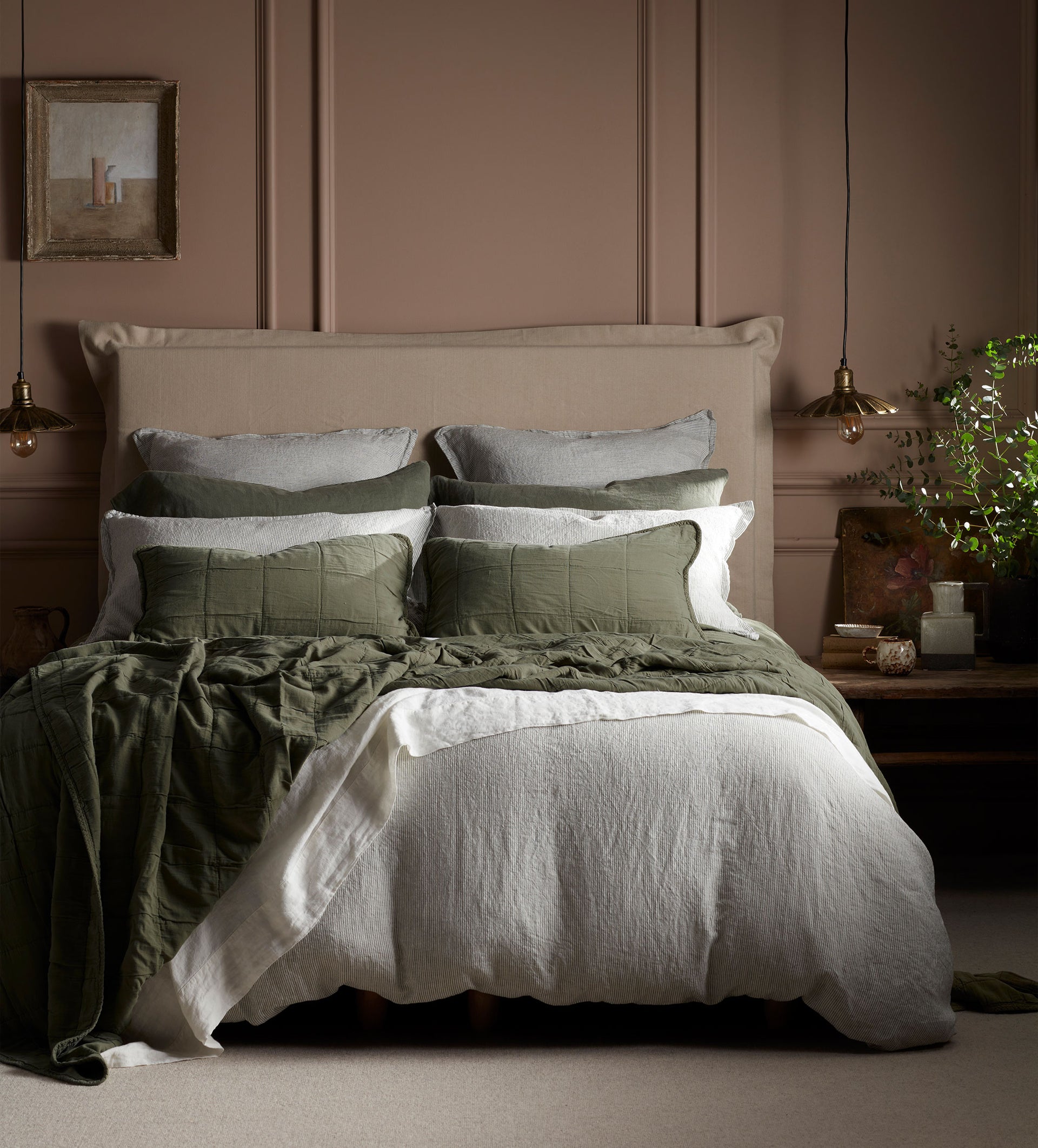 Olive Green Sid Stripe 100% Duvet Cover