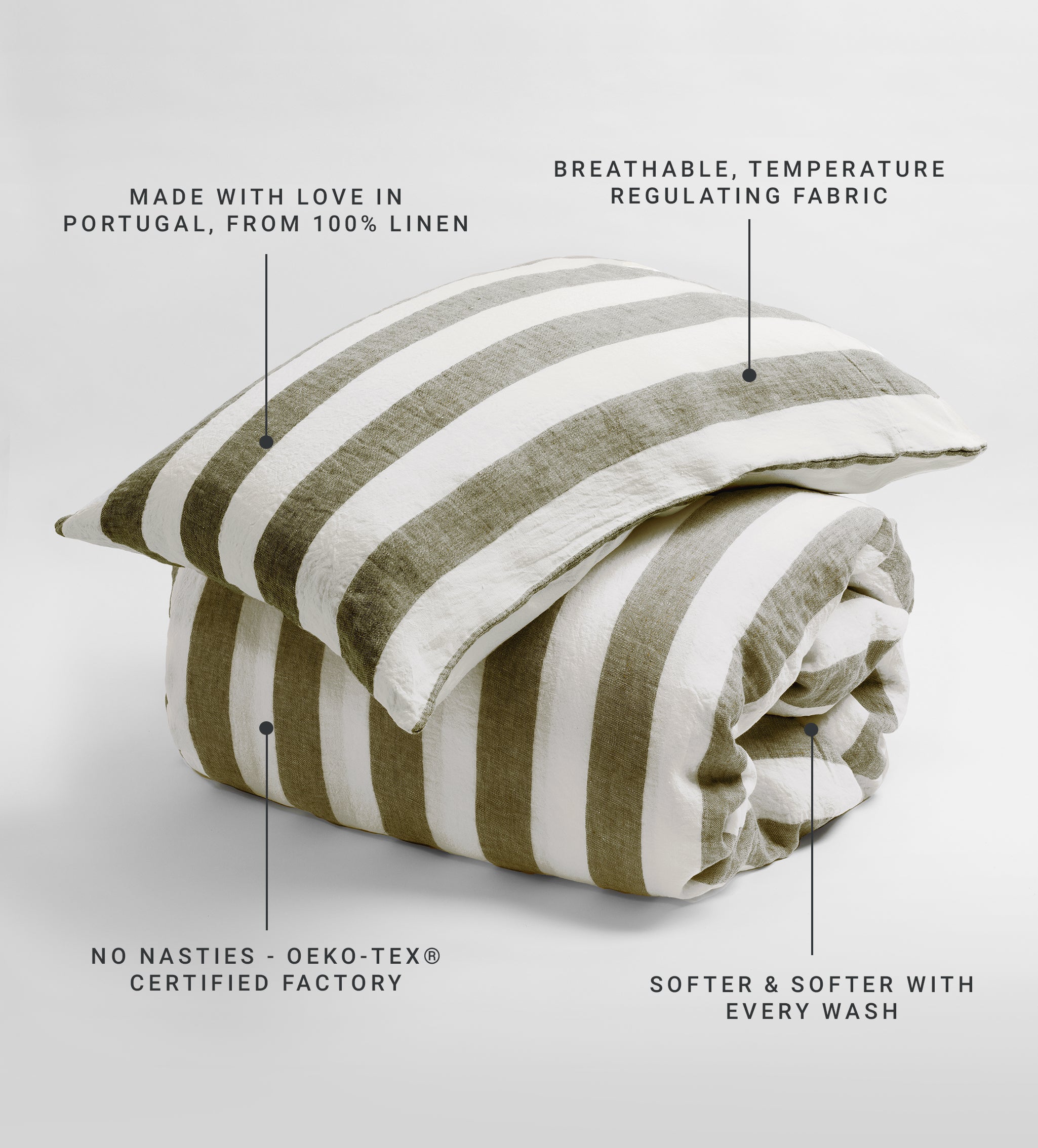 Dark Olive Cora 100% Linen Bed Linen