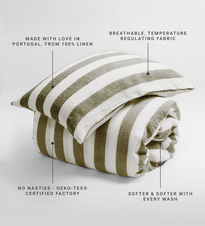Dark Olive Cora 100% Linen Bed Linen