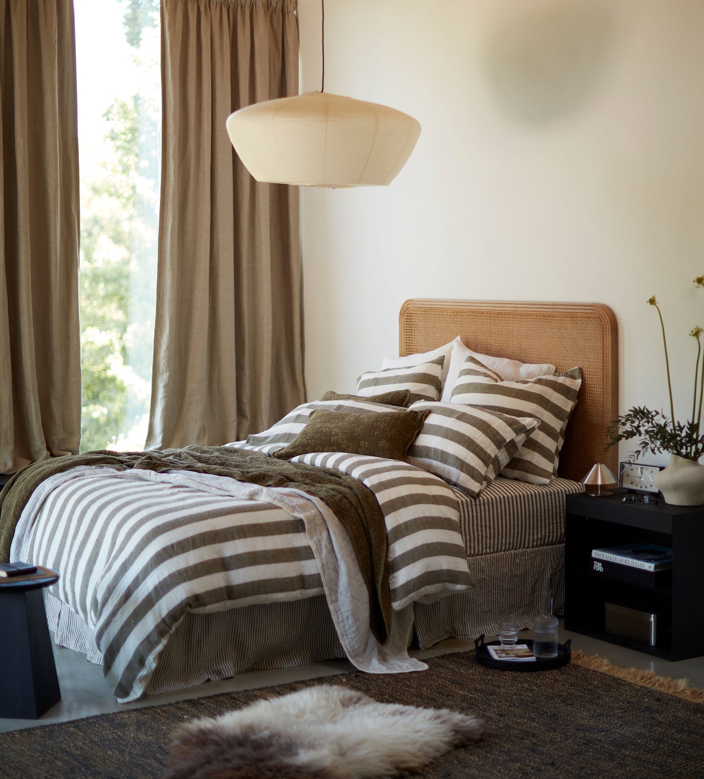 Dark Olive Cora Stripe Linen Valance