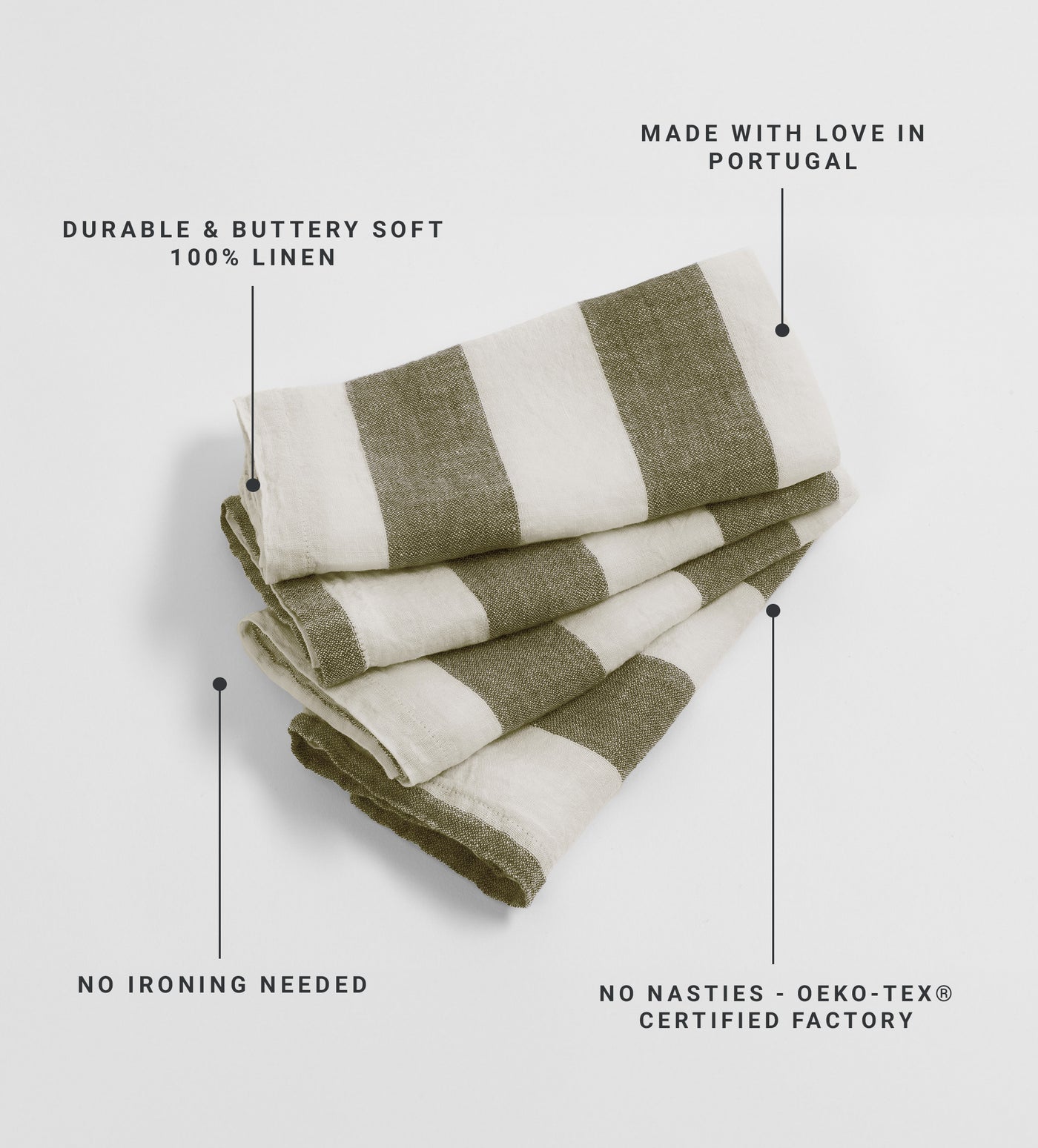 Dark Olive Cora 100% Linen Napkins - Set of 4