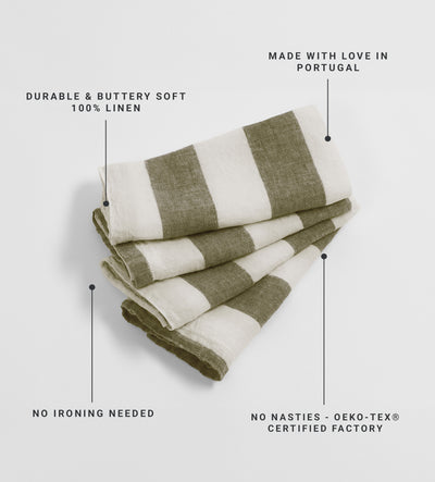 Dark Olive Cora 100% Linen Napkins - Set of 4