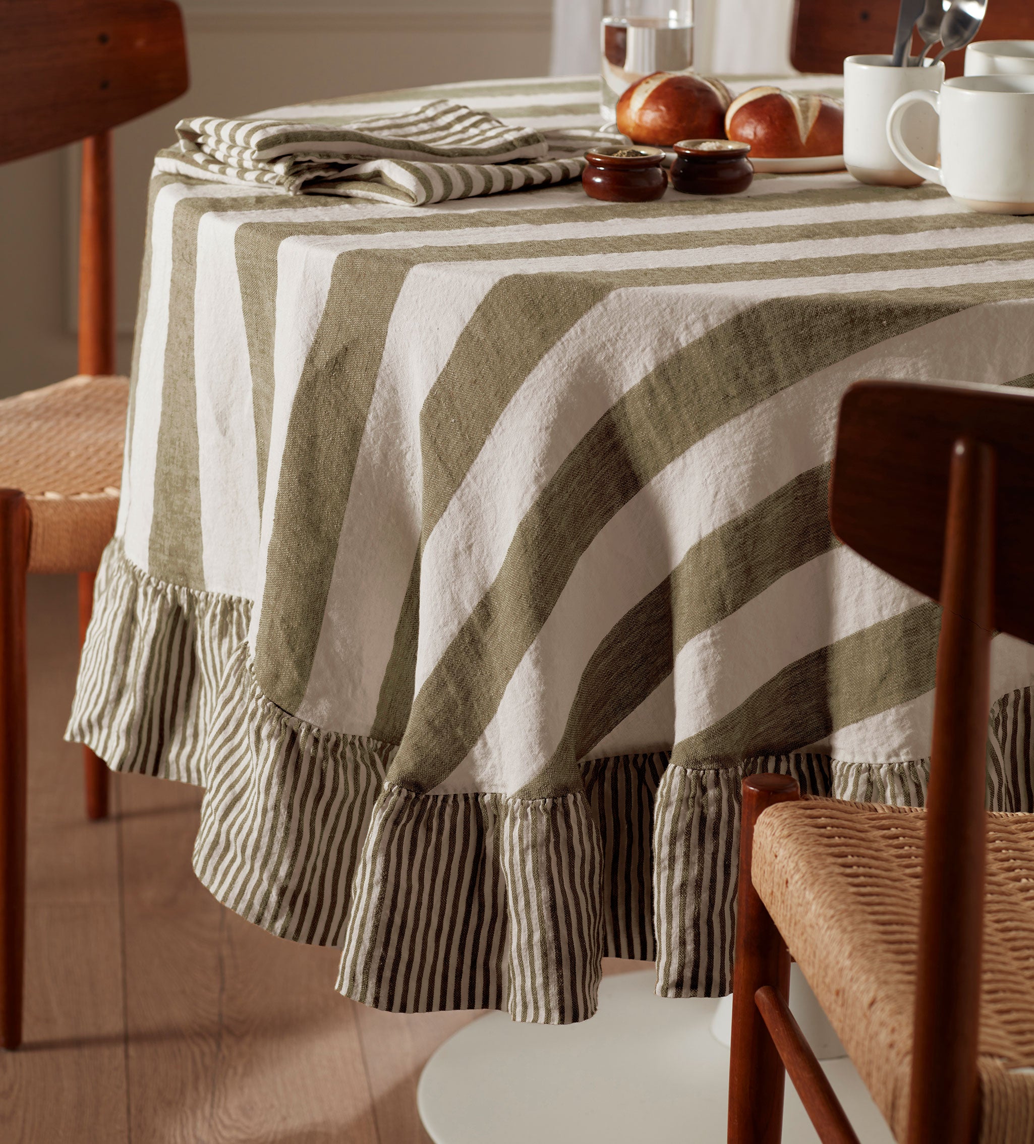 Dark Olive Cora 100% Linen Round Tablecloth