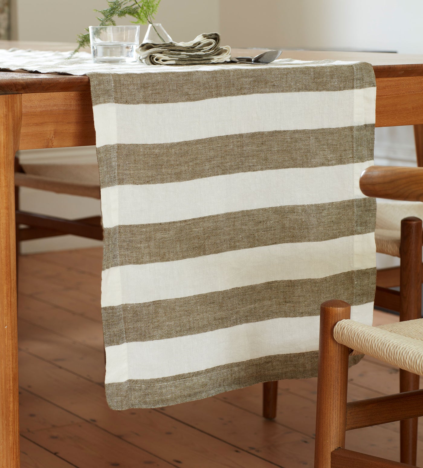Dark Olive Cora 100% Linen Table Runner