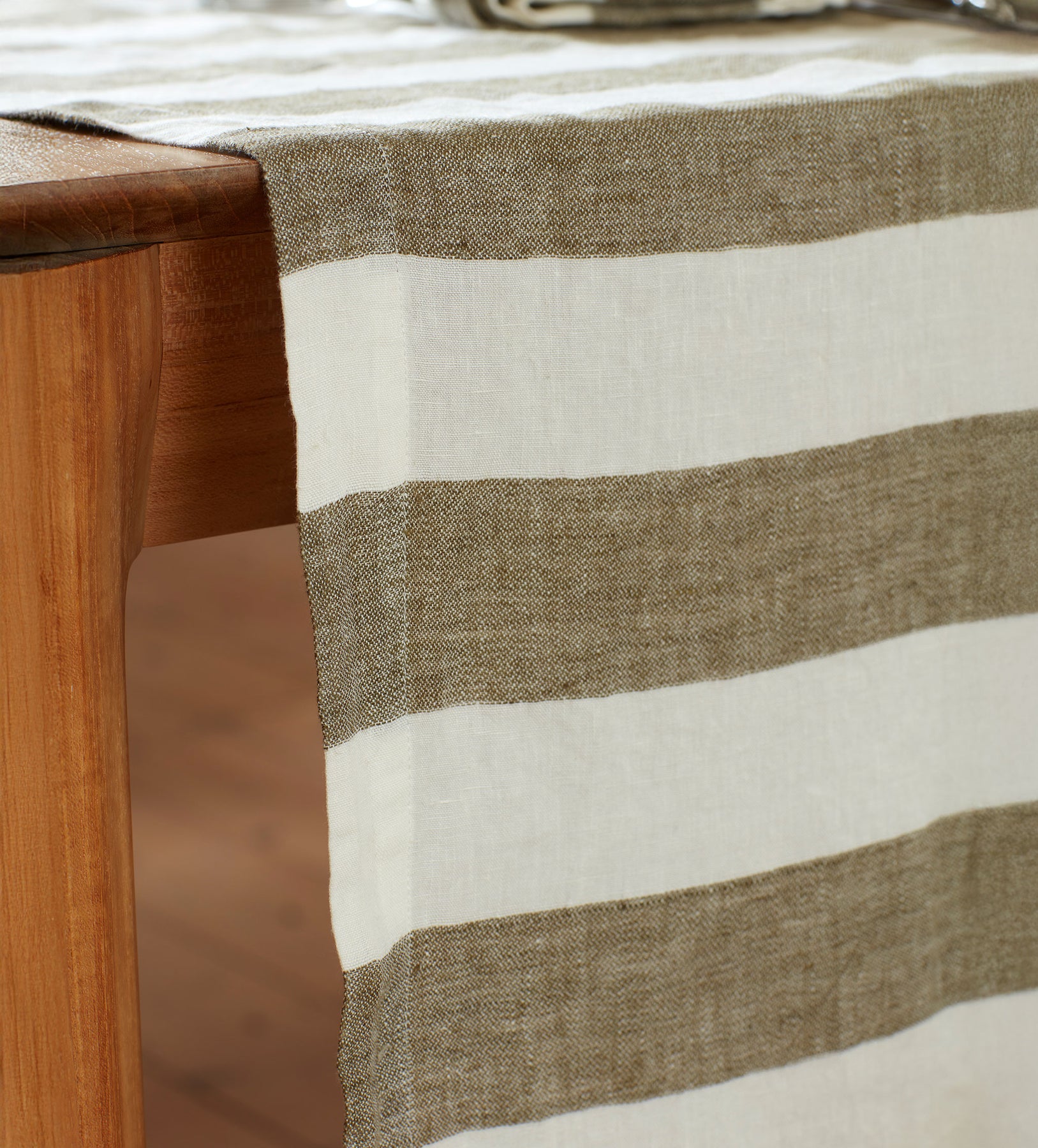 Dark Olive Cora 100% Linen Table Runner | Secret Linen Store