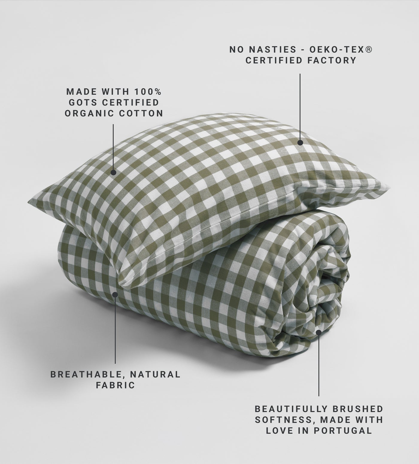 Olive Green Gilbert Gingham Brushed 100% Organic Cotton Bed Linen