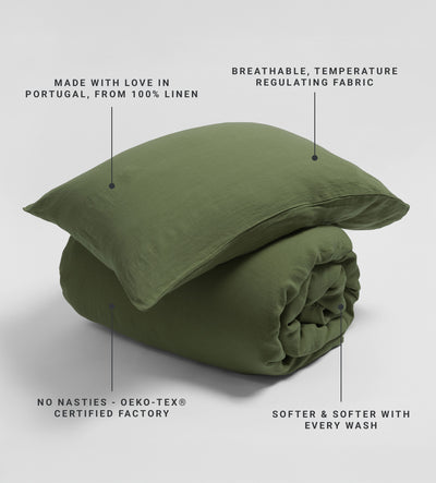 Olive Green 100% Linen Duvet Cover