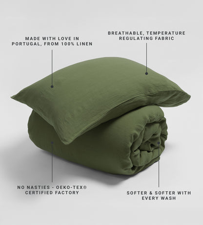 Olive Green 100% Linen Bed Linen