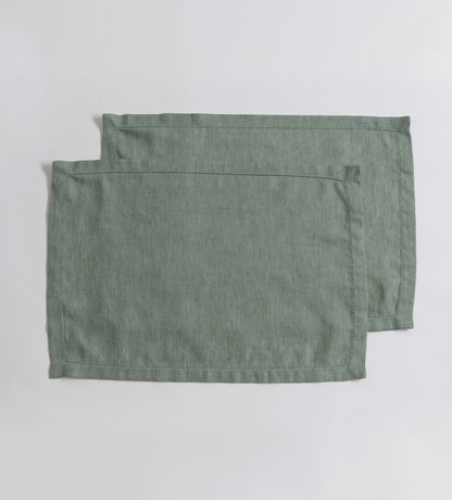Olive Green Twill Cotton Linen Placemats - Set of 2
