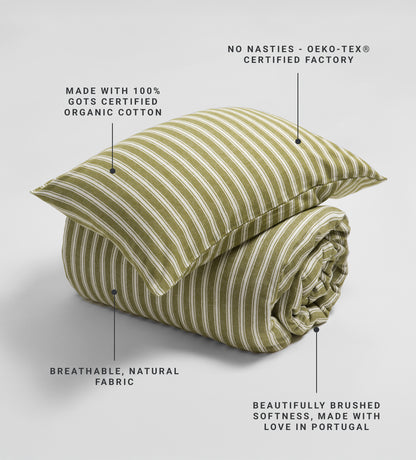 Olive Green Fred Stripe Brushed 100% Organic Cotton Bed Linen