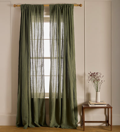 Olive Green 100% Linen Loop Top Curtain (Single)