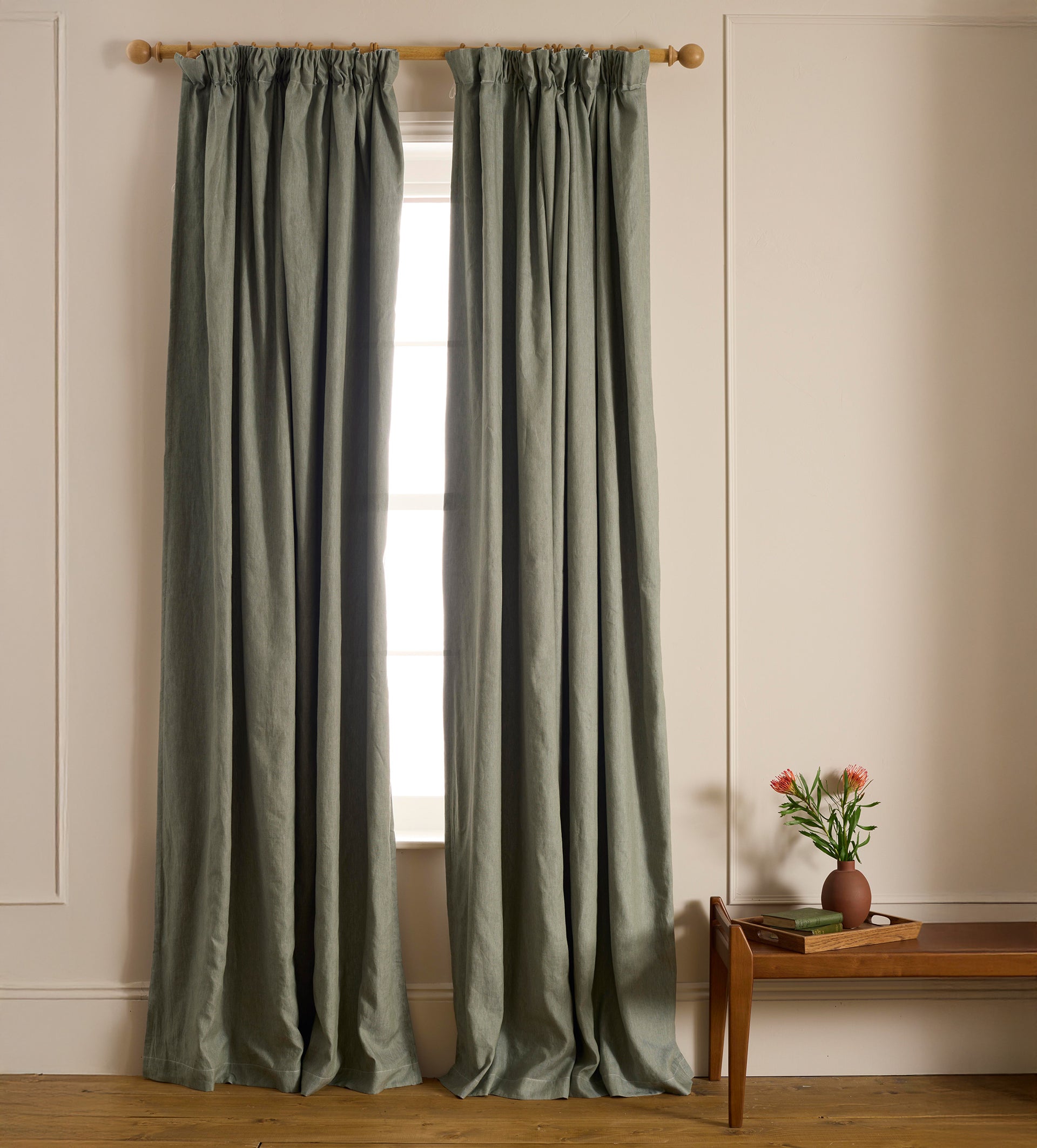 Olive Green Twill Cotton Blackout Pencil Pleat Curtains