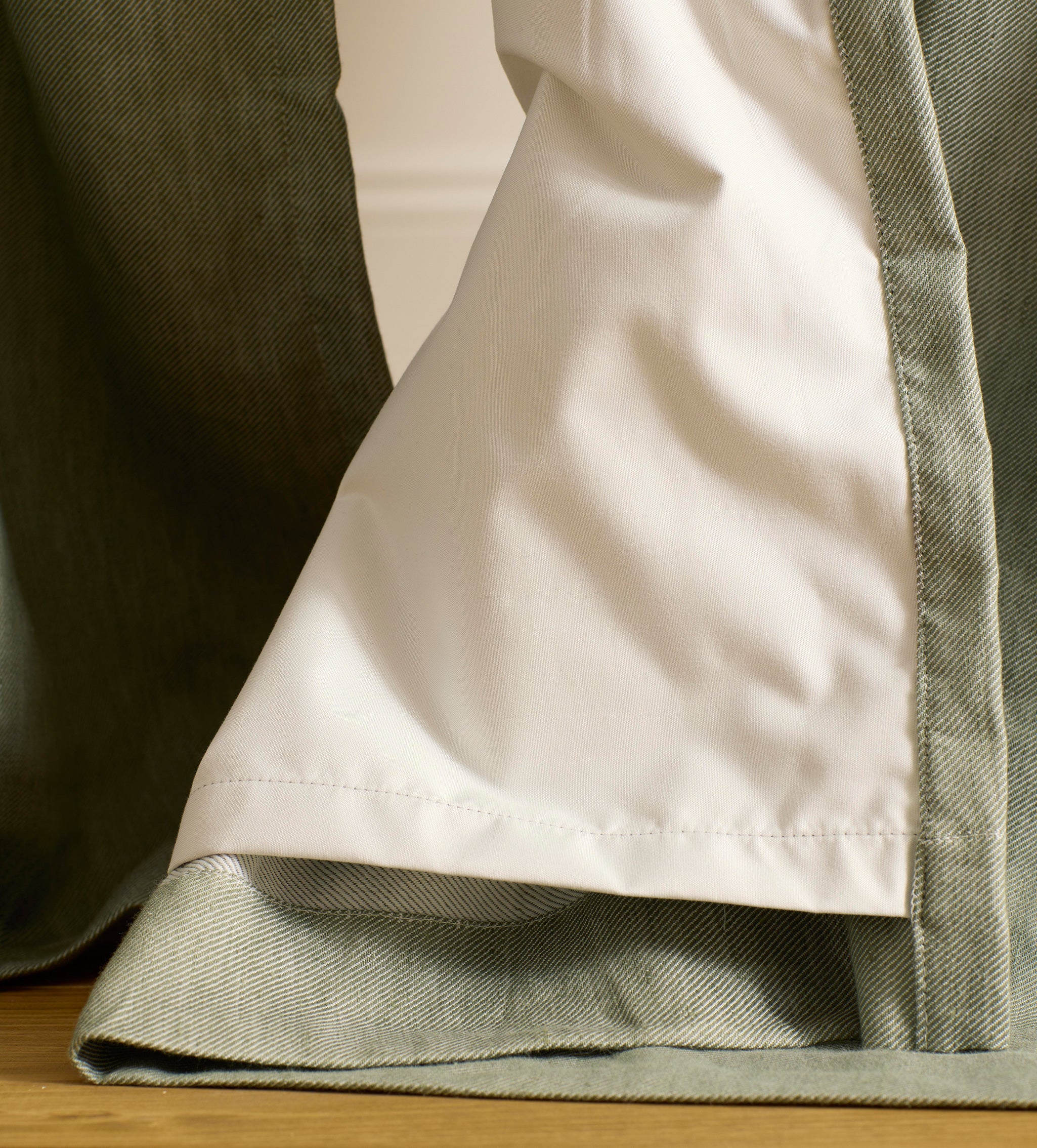 Olive Green Twill Cotton Linen Blackout Pencil Pleat Curtains (Pair)