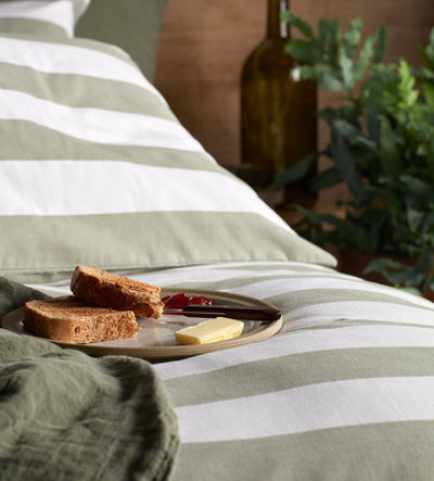 Piper Olive Green Stripe 100% Cotton Bed Linen