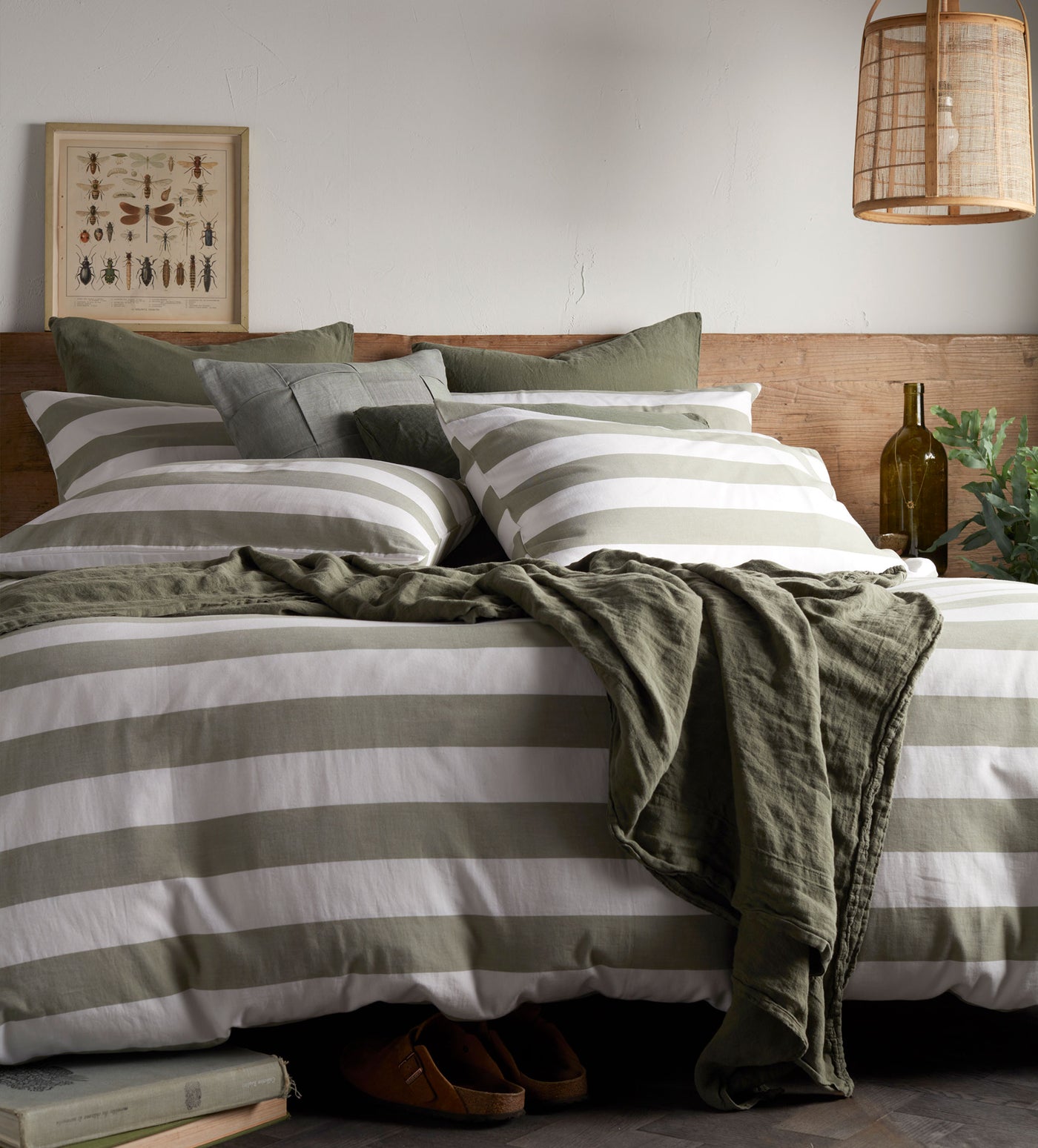 Olive Green Piper Stripe 100% Cotton Bed Linen