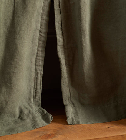 Olive Green Linen Lined Loop Top Curtains