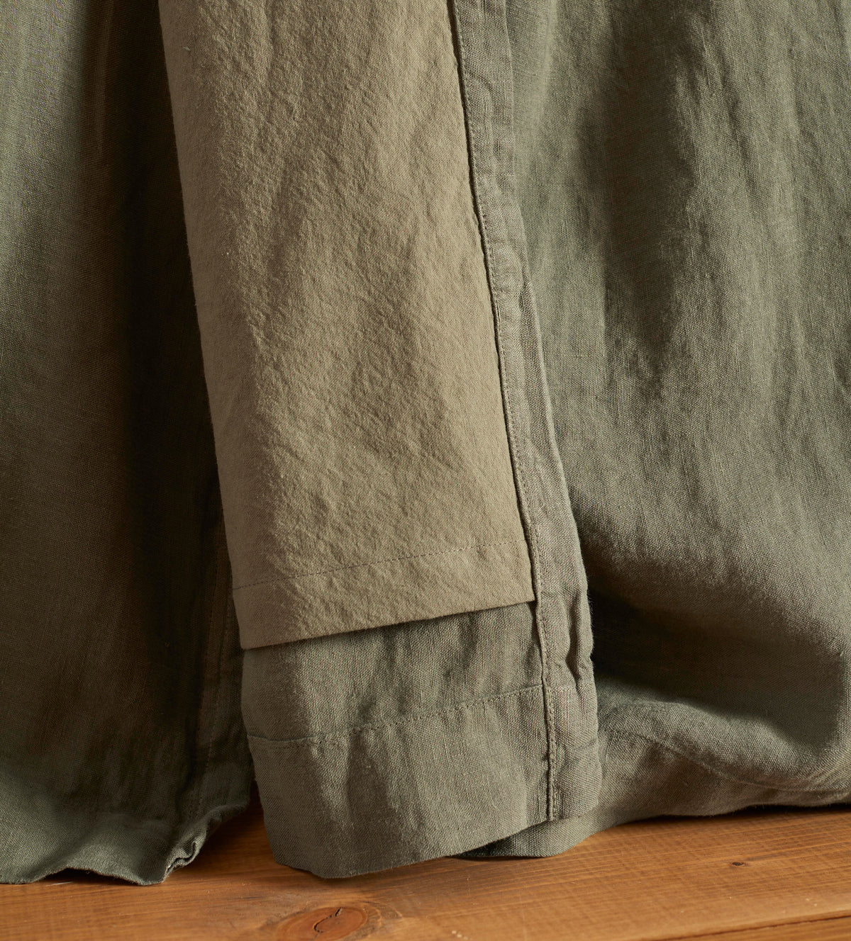 Olive Green Linen Lined Loop Top Curtains