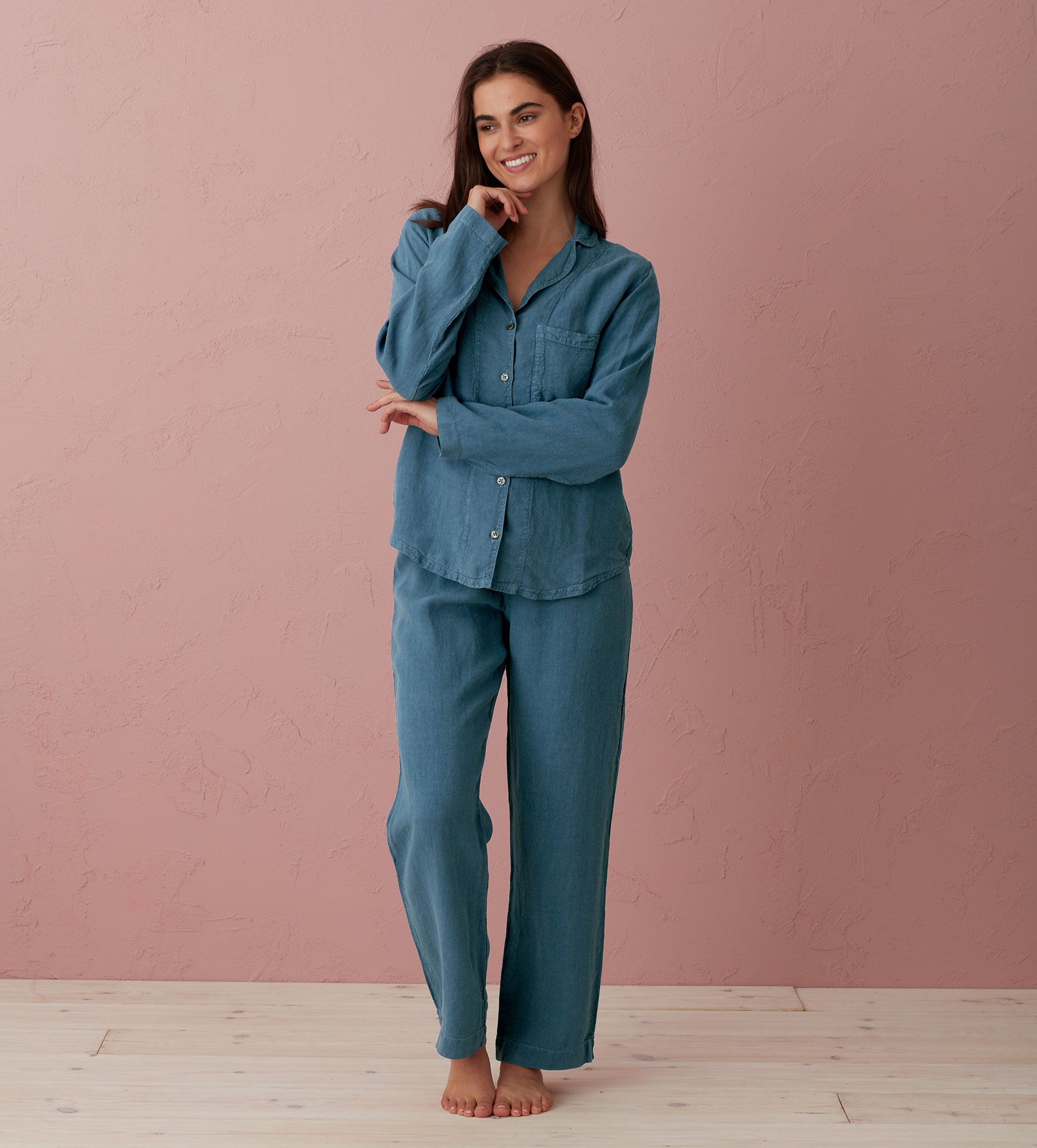 Peacock Tilly 100 Linen Pyjama Bottoms Secret Linen Store
