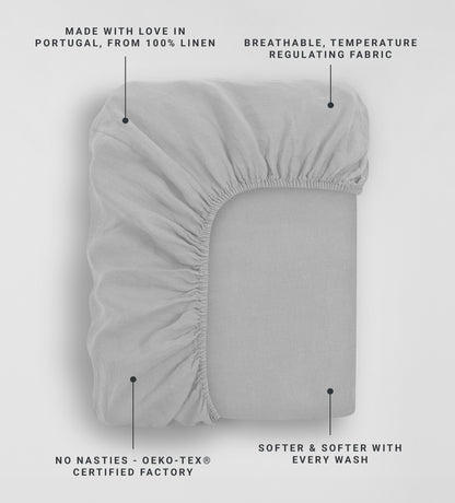Pebble Grey 100% Linen Fitted Sheet
