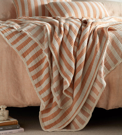 Butterscotch Reggie Stripe 100% Cotton Cushion Cover and Throw