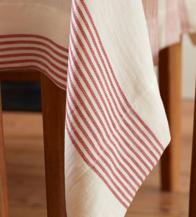 Red Ticking Stripe Cotton Linen Tablecloth