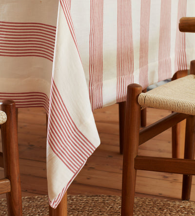 Red Ticking Stripe Cotton Linen Tablecloth