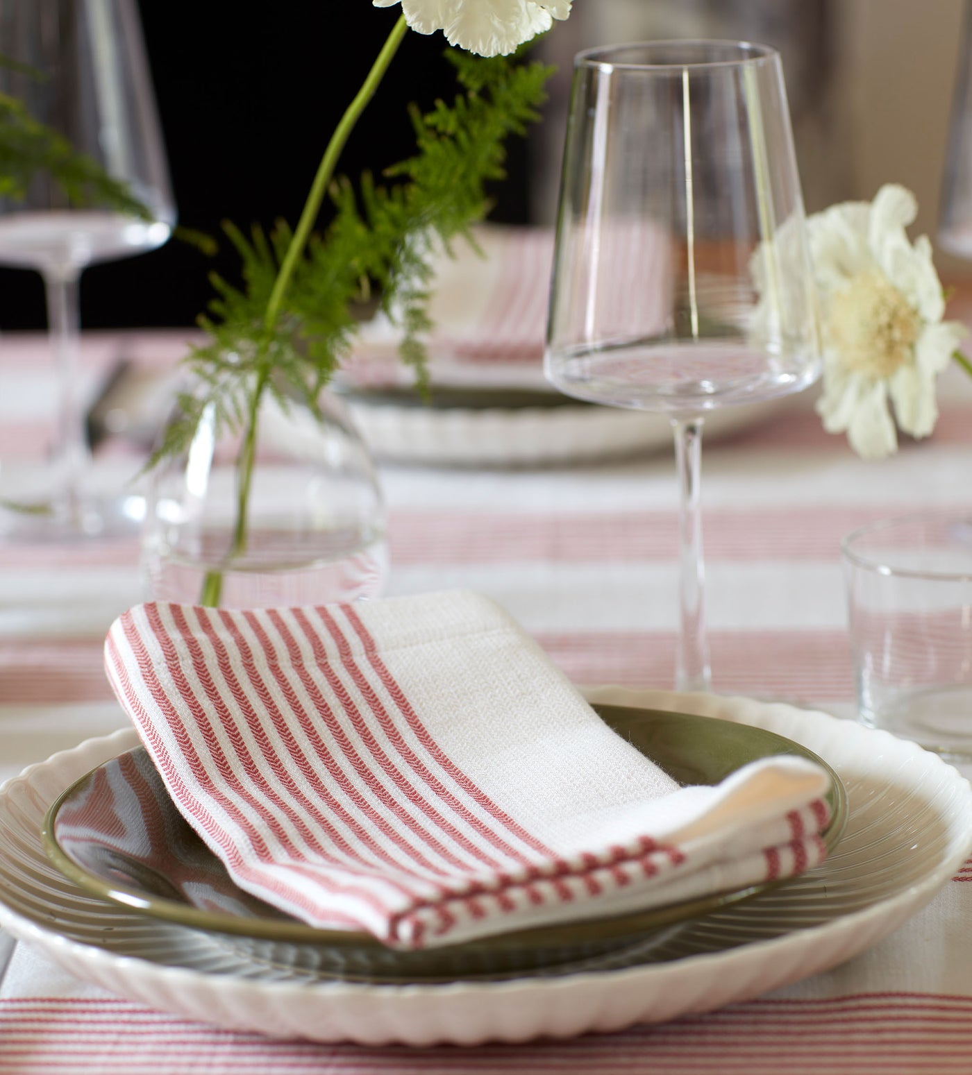 Red Ticking Stripe Cotton Linen Napkins