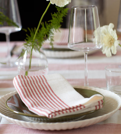 Red Ticking Stripe Cotton Linen Napkins