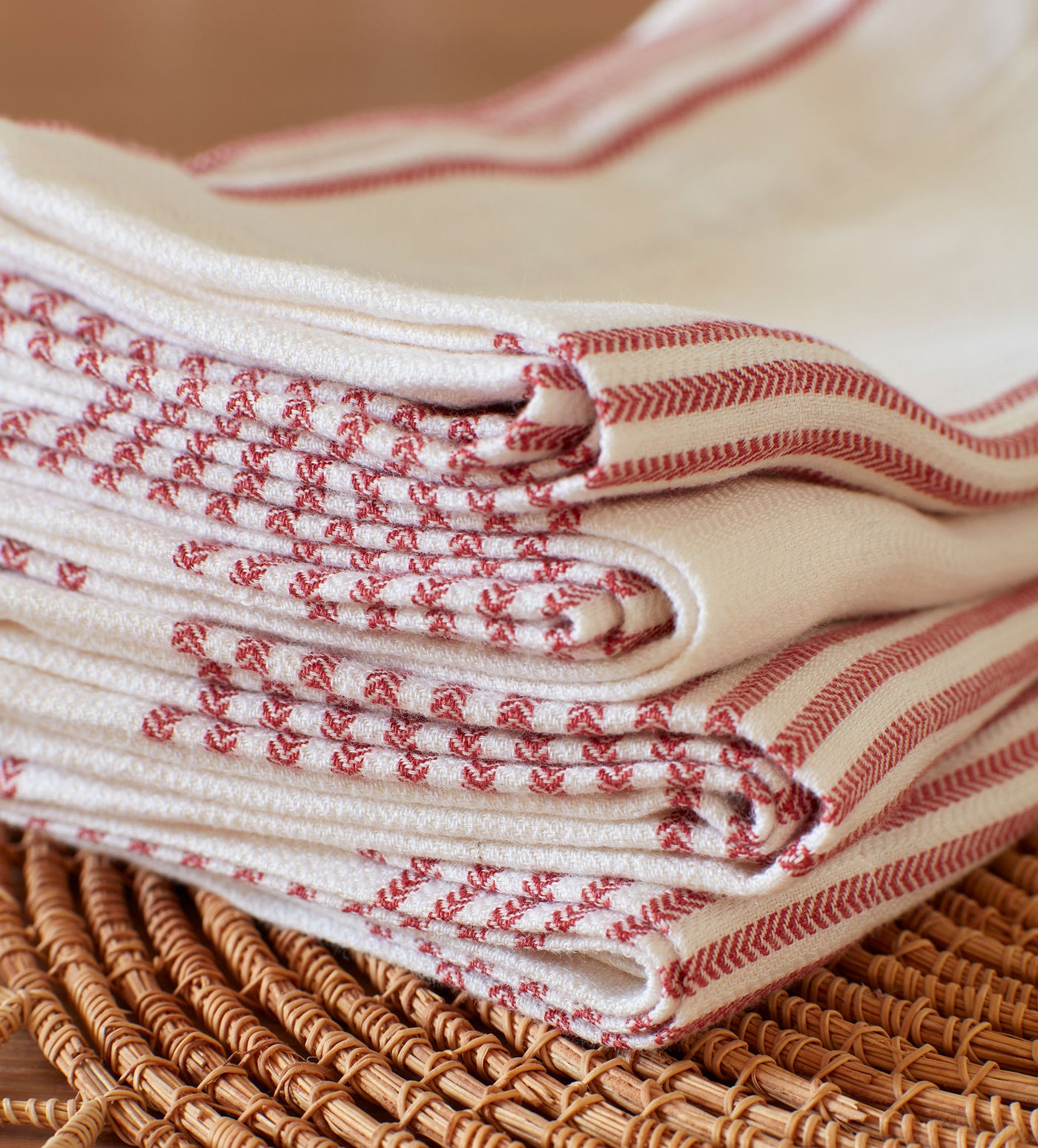 Red Ticking Stripe Cotton Linen Napkins
