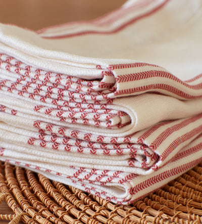 Red Ticking Stripe Cotton Linen Napkins