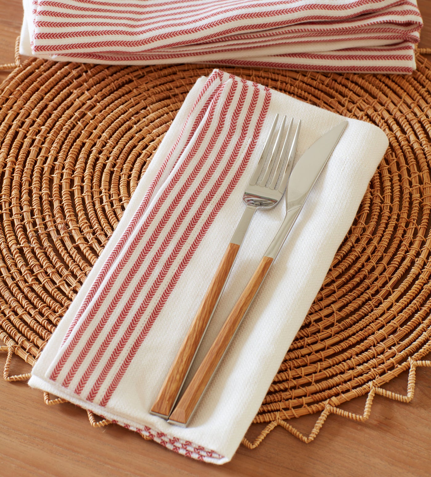 Red Ticking Stripe Cotton Linen Napkins