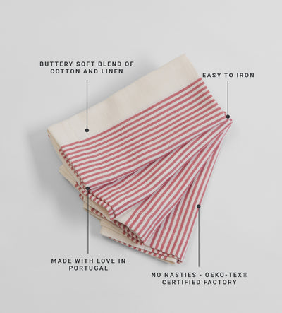 Red Ticking Stripe Cotton Linen Napkins