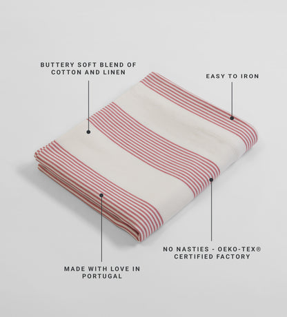 Red Ticking Stripe Cotton Linen Tablecloth