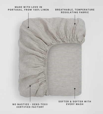 Natural Sid Stripe 100% Linen Fitted Sheet