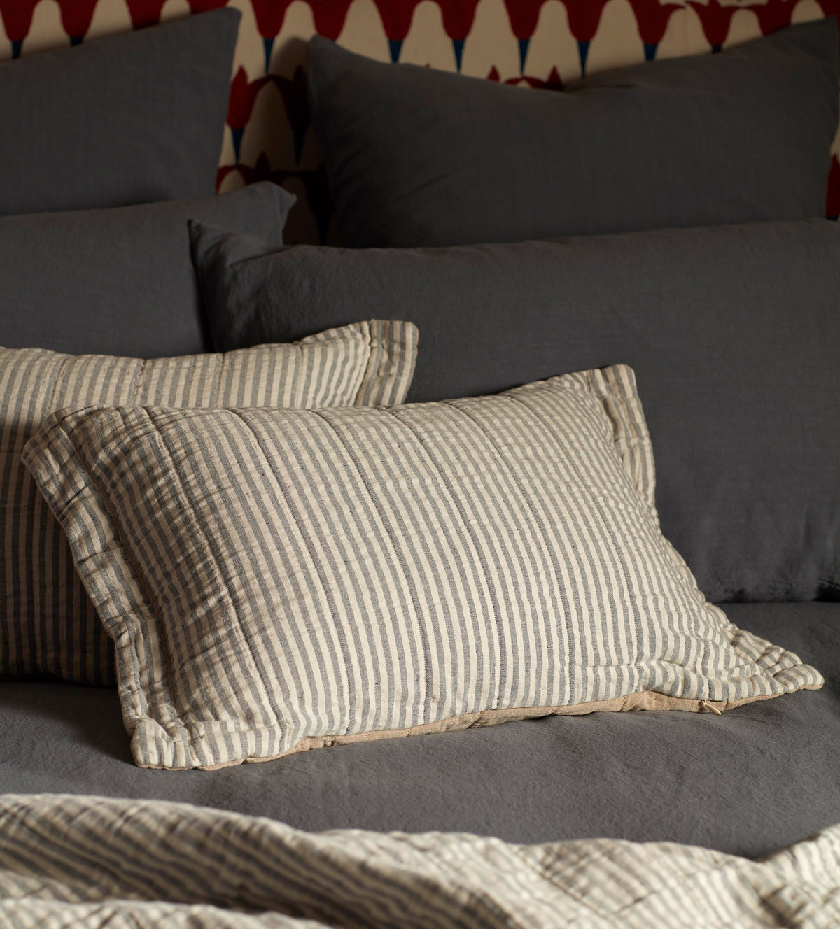 French Blue Sidney Stripe 100% Organic Cotton Quilted Cushion Cover