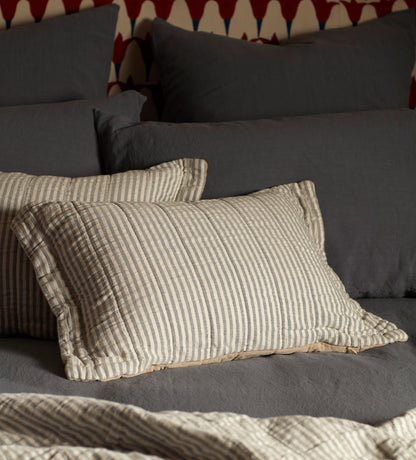 French Blue Sidney Stripe 100% Organic Cotton Quilted Cushion Cover
