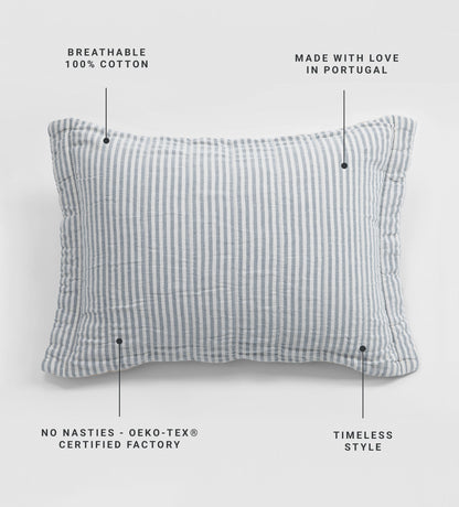 French Blue Sidney Stripe 100% Organic Cotton Quilted Cushion Cover