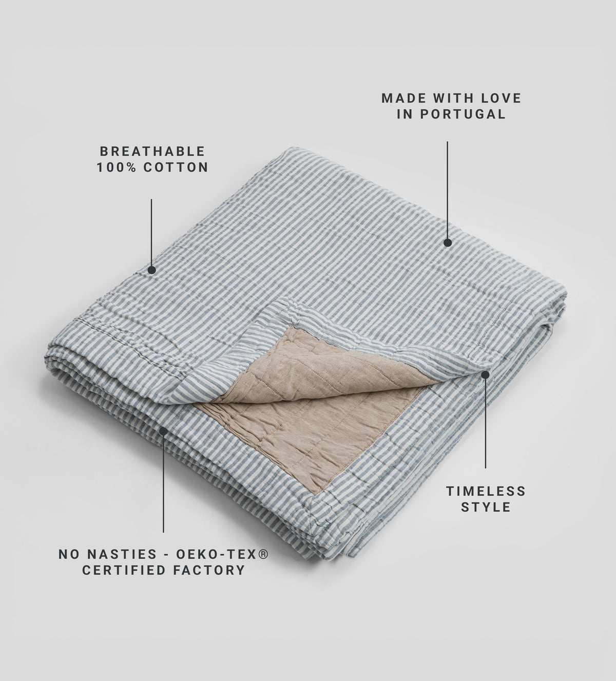 French Blue Sidney Stripe 100% Organic Cotton Quilted Throw