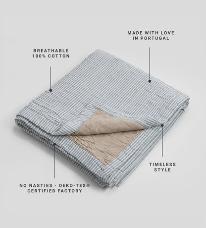 French Blue Sidney Stripe 100% Organic Cotton Quilted Throw