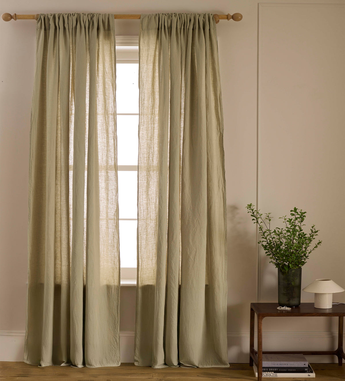 Soft Sage 100% Linen Loop Top Curtain (Single)