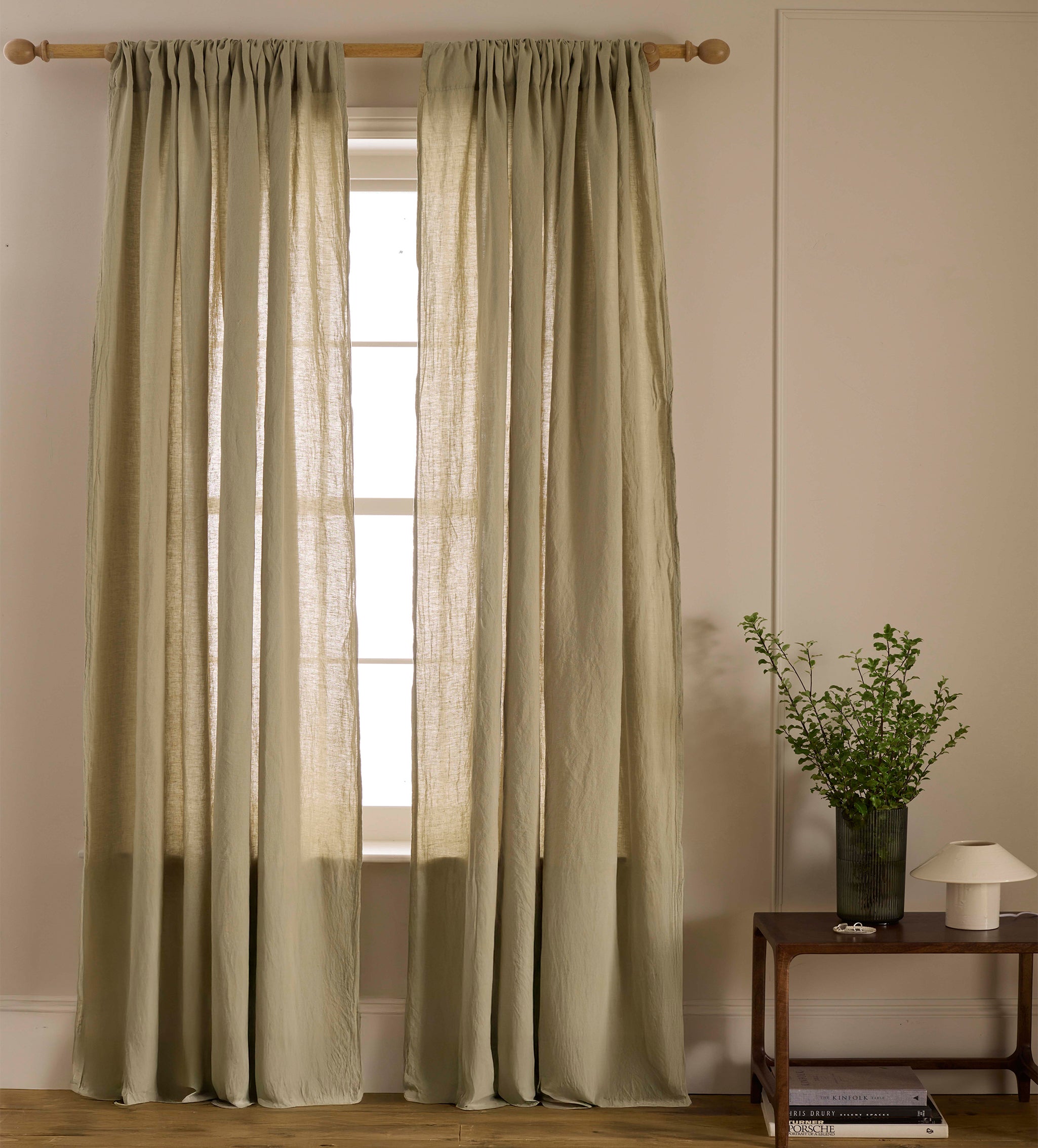 Soft Sage 100% Linen Loop Top Curtain (Single)