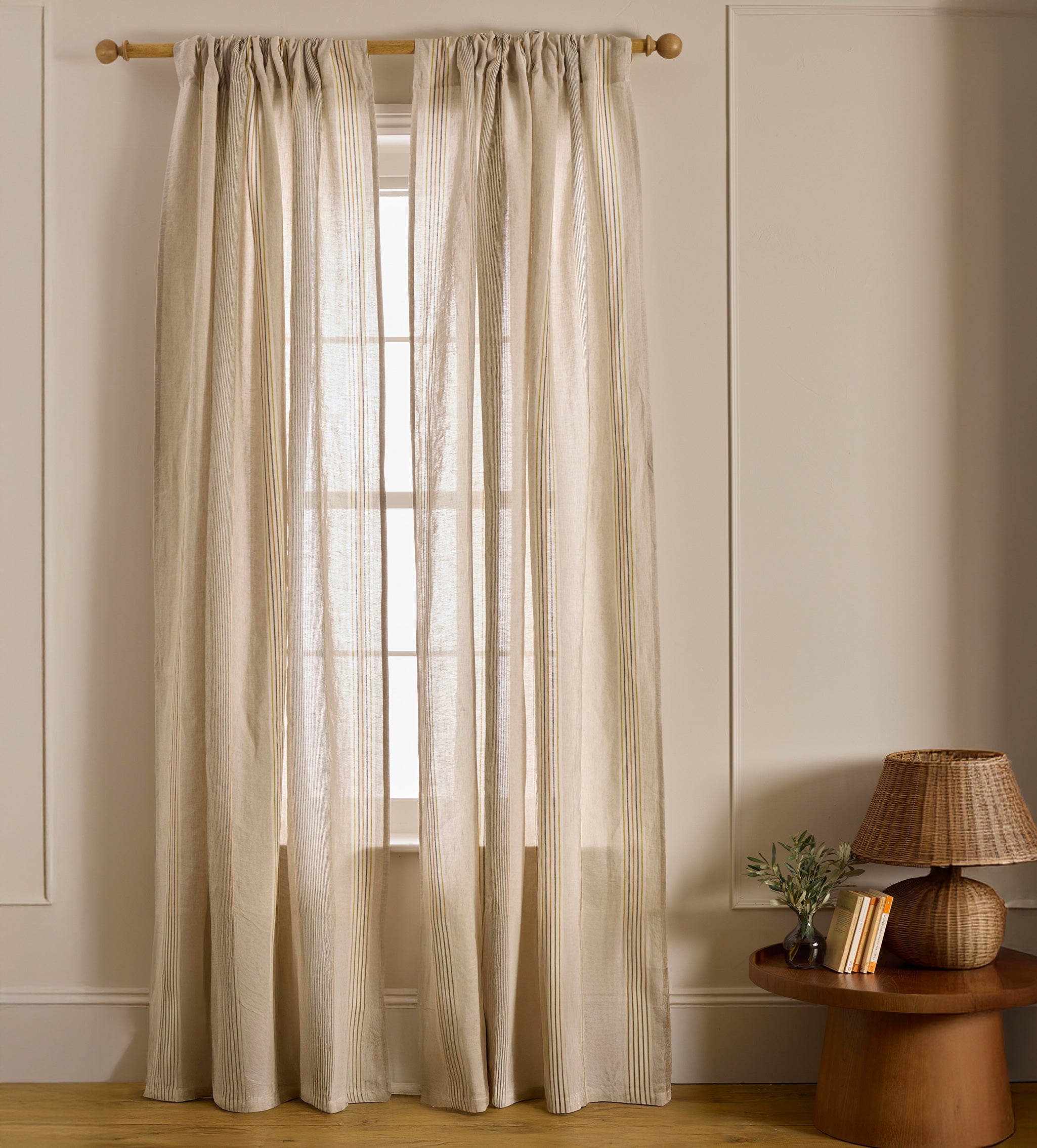 Sophie Stripe 100% Linen Loop Top Curtain (Single)
