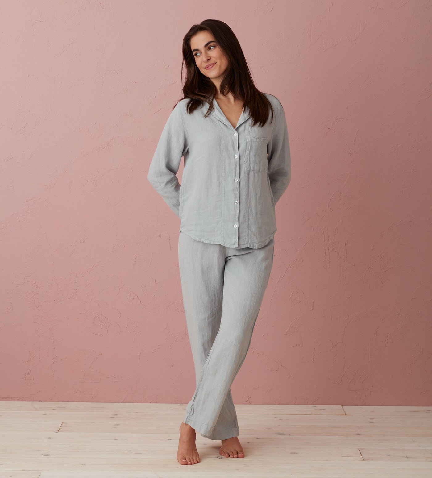 Stone Grey Polly 100% Linen Pyjama Top