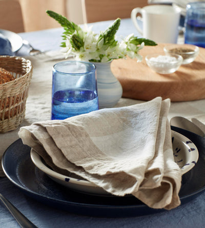 Natural Gracie Gingham 100% Linen Napkins - Set of 4