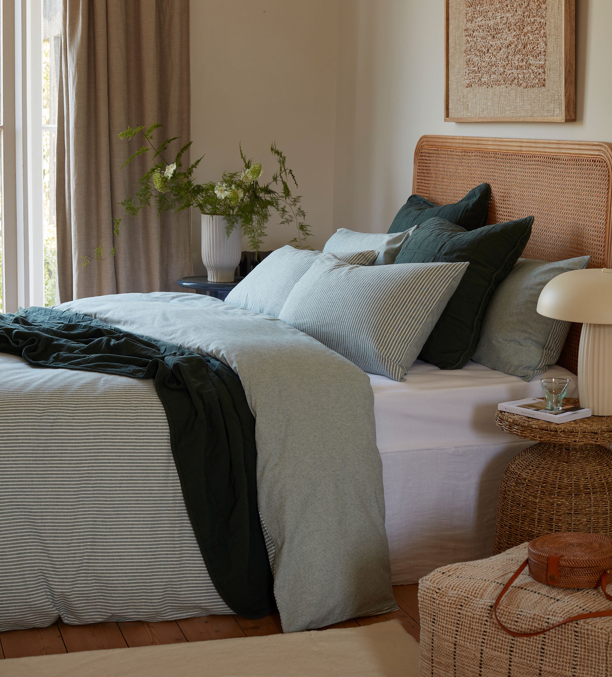 Teal Billy Stripe Brushed 100% Organic Cotton Bed Linen