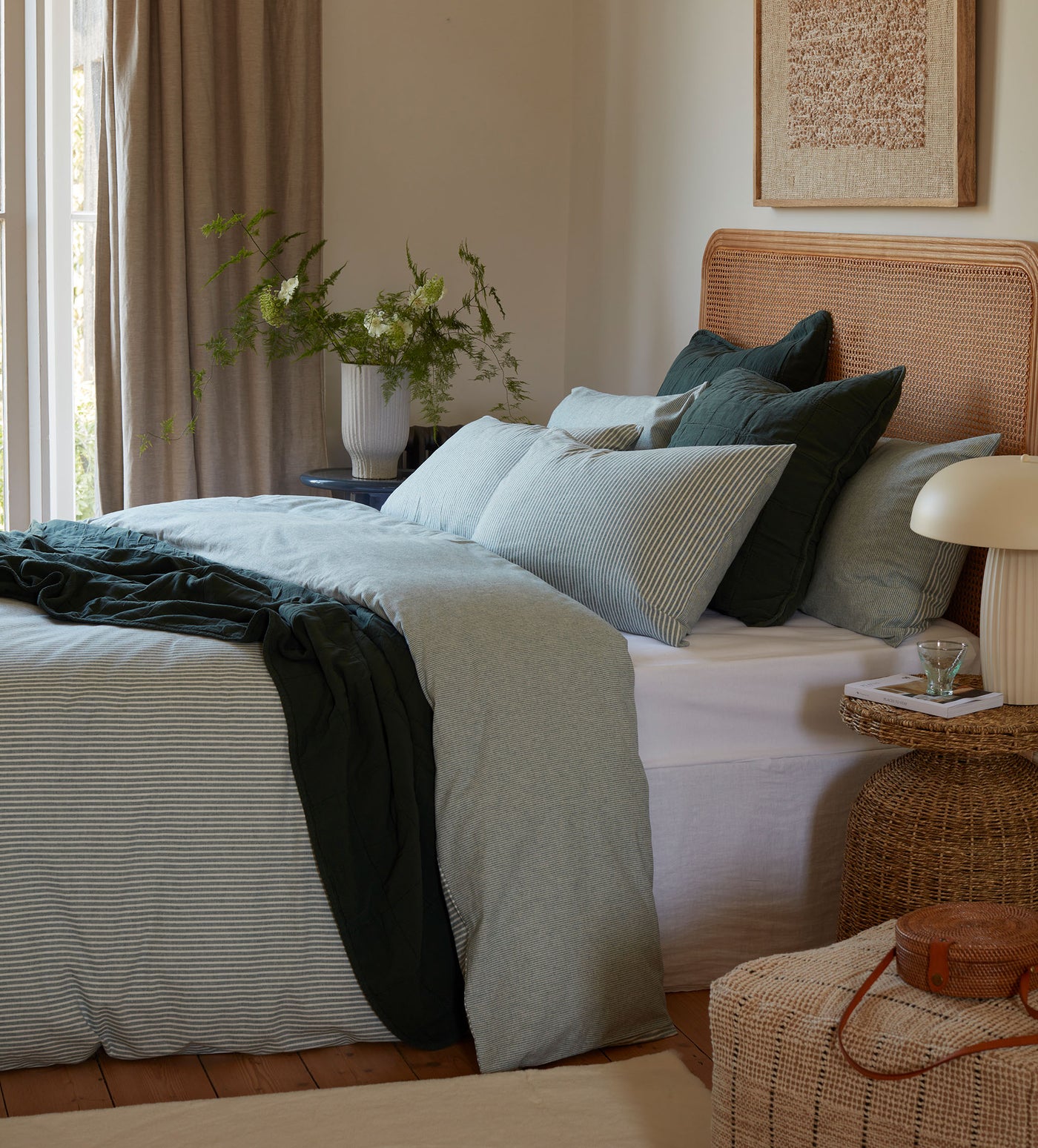 Teal Billy Stripe Brushed 100% Organic Cotton Duvet Cover