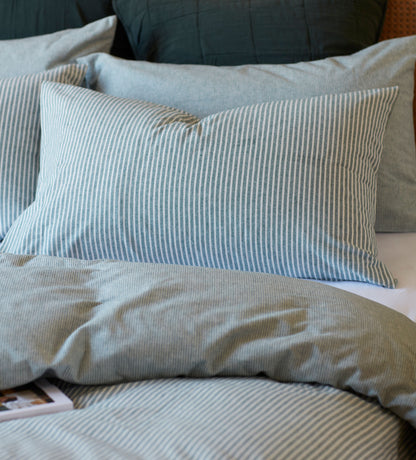 Teal Billy Stripe Brushed 100% Organic Cotton Bed Linen